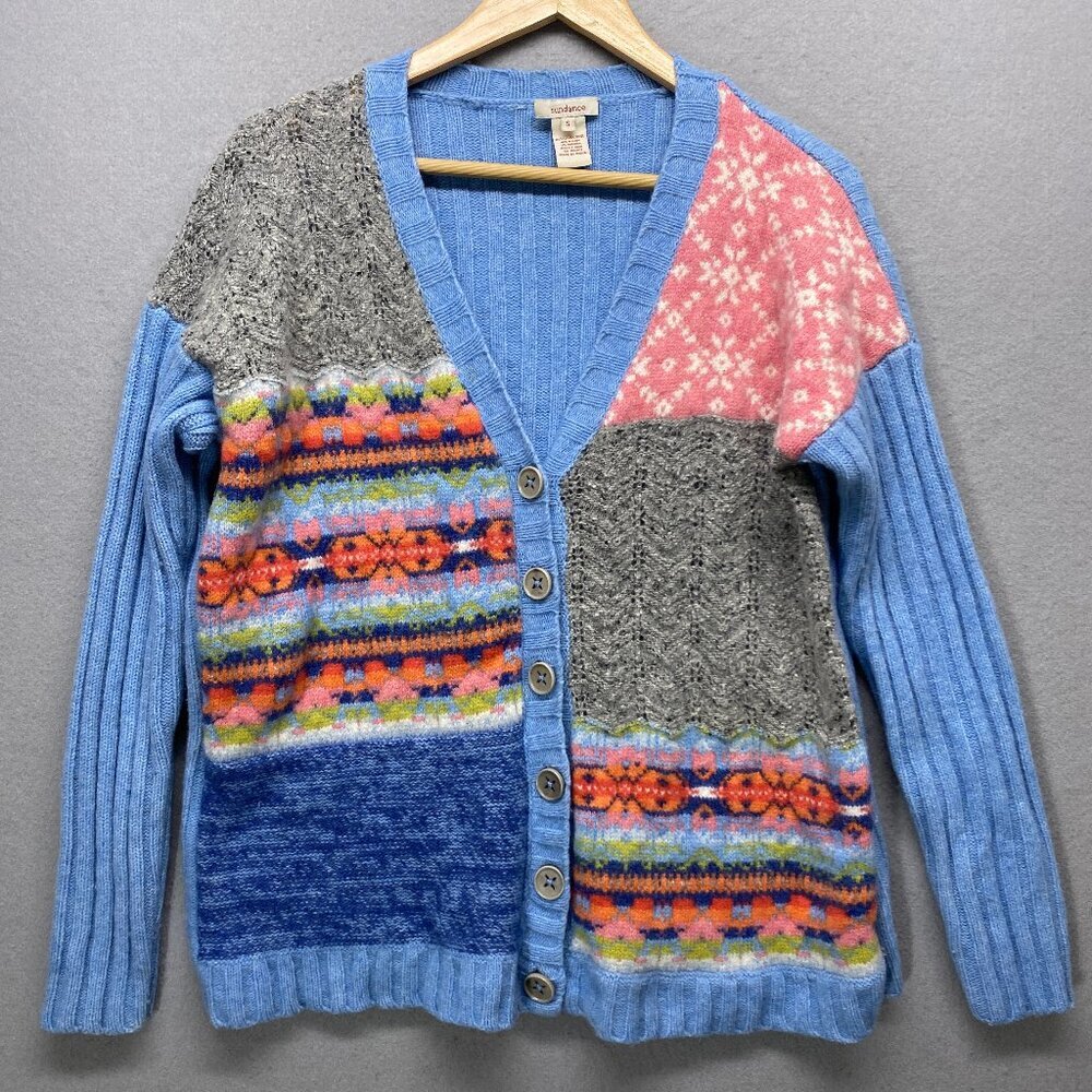 Sundance Sweater Cardigan Womens Small Purely Patchwork Wool Angora Blend Boho